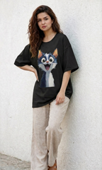 Woman's Cat Terry Oversized Tee