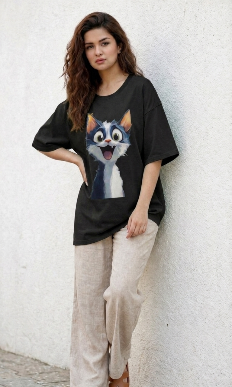 Woman's Cat Terry Oversized Tee