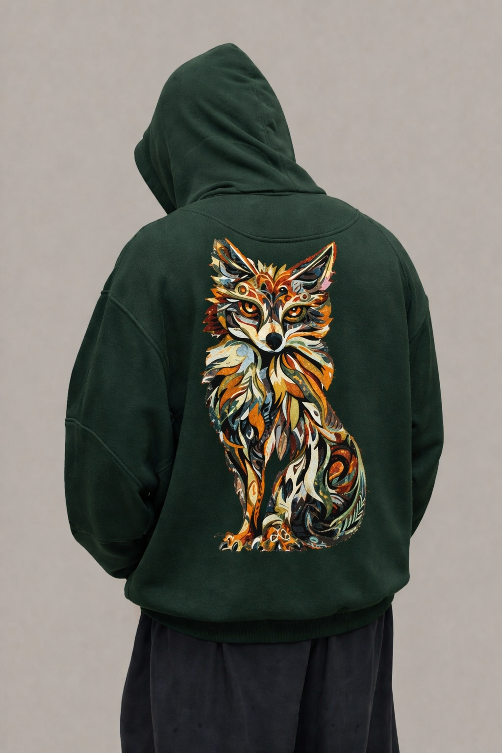 Men's Abstract Fox Oversized Hoodie