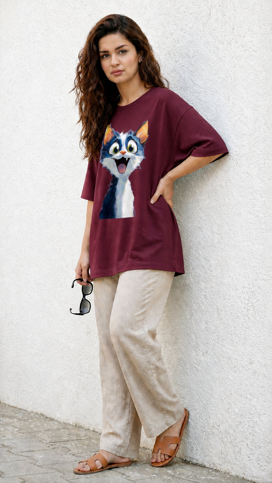 Woman's Cat Terry Oversized Tee