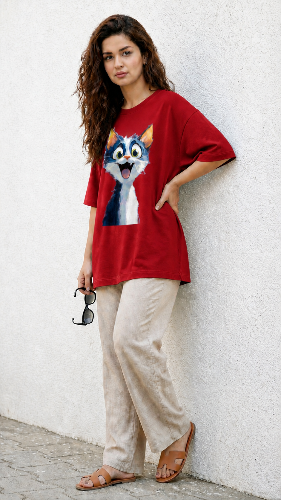 Woman's Cat Terry Oversized Tee
