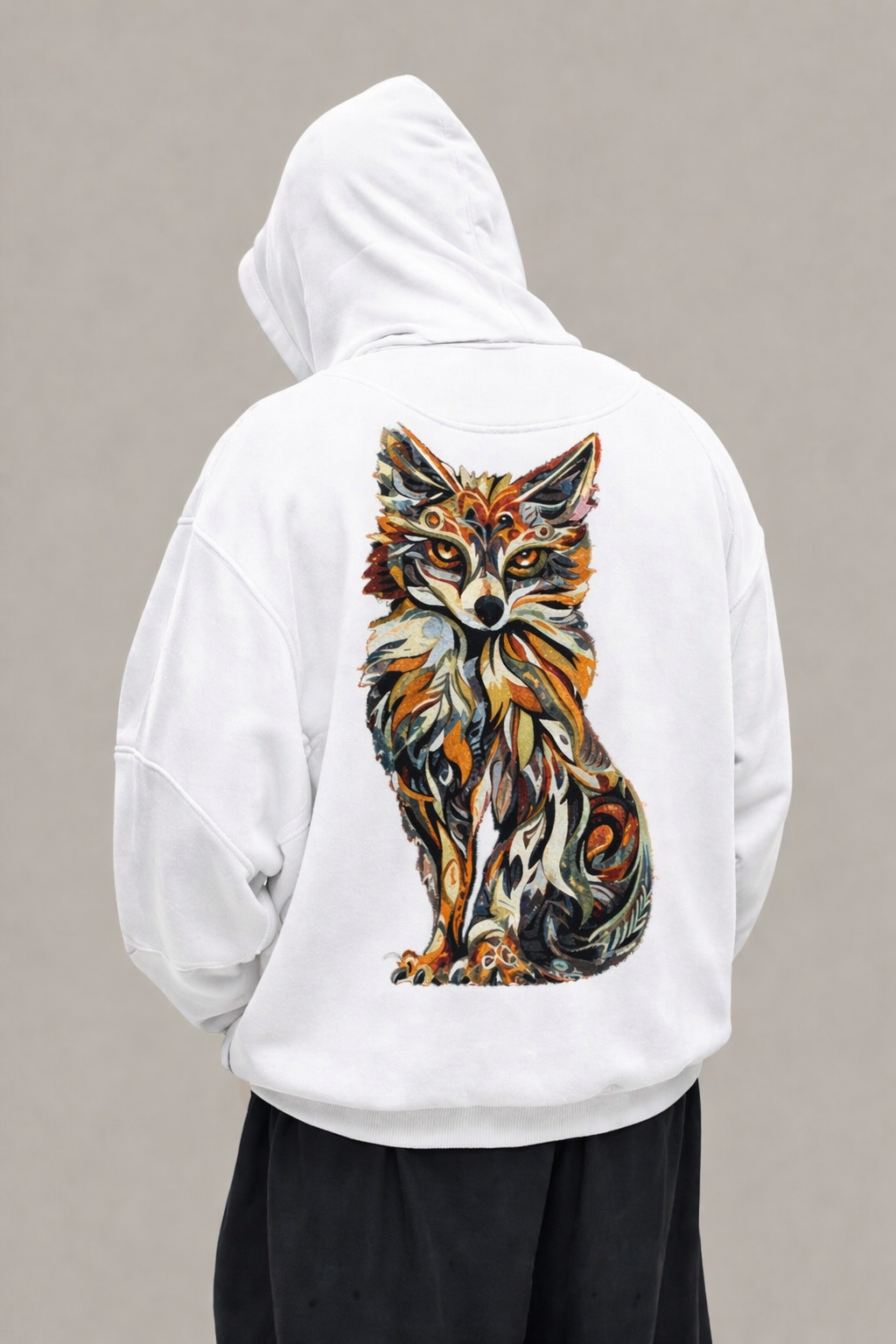 Men's Abstract Fox Oversized Hoodie