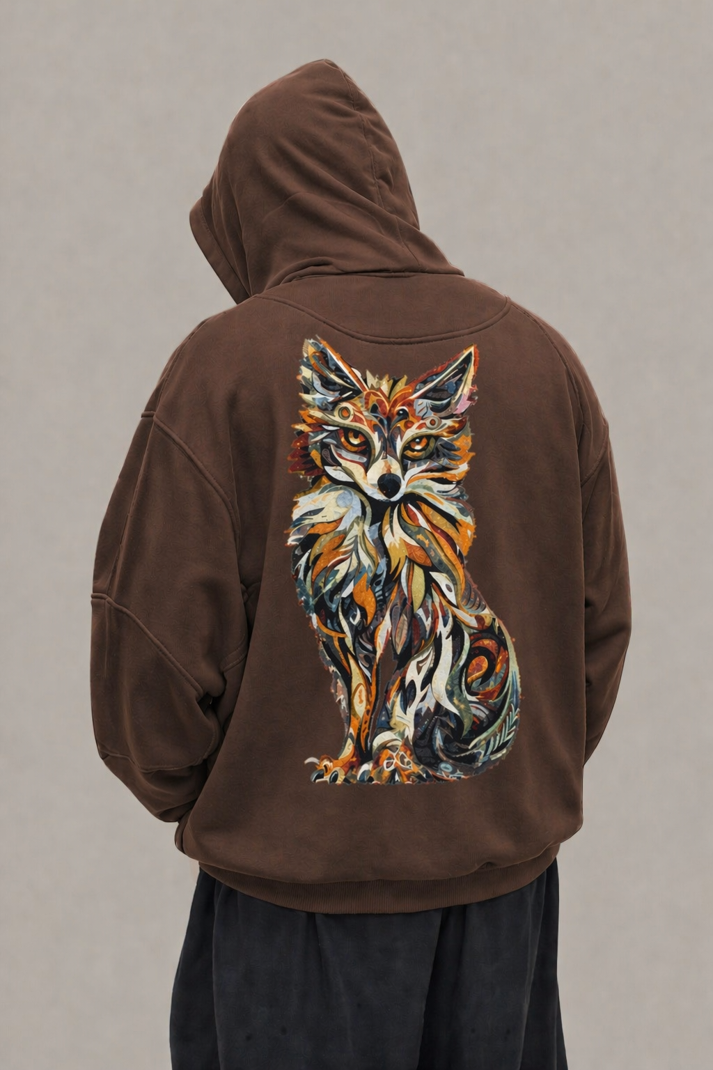 Men's Abstract Fox Oversized Hoodie