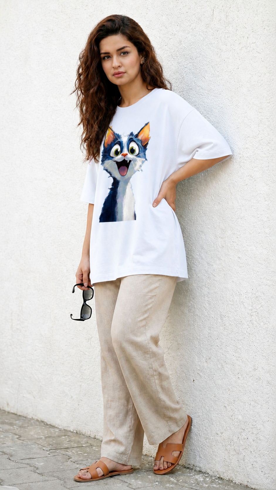 Woman's Cat Terry Oversized Tee