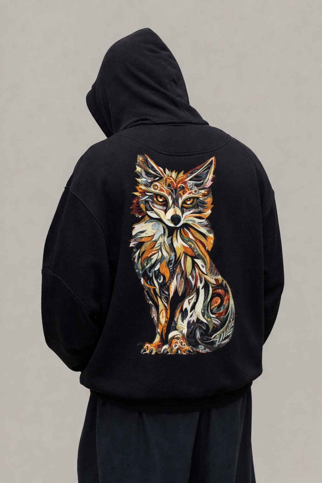 Men's Abstract Fox Oversized Hoodie