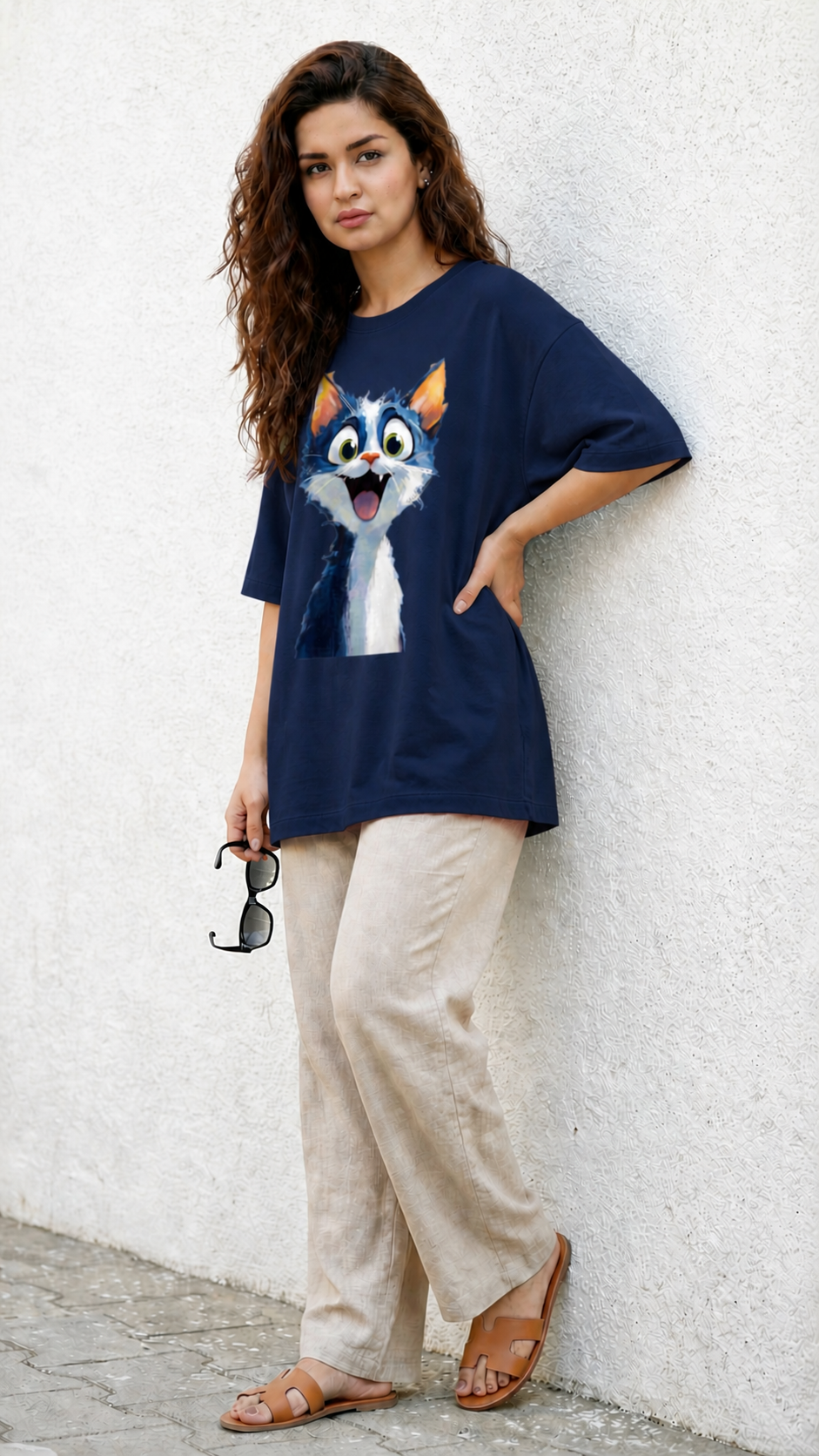 Woman's Cat Terry Oversized Tee