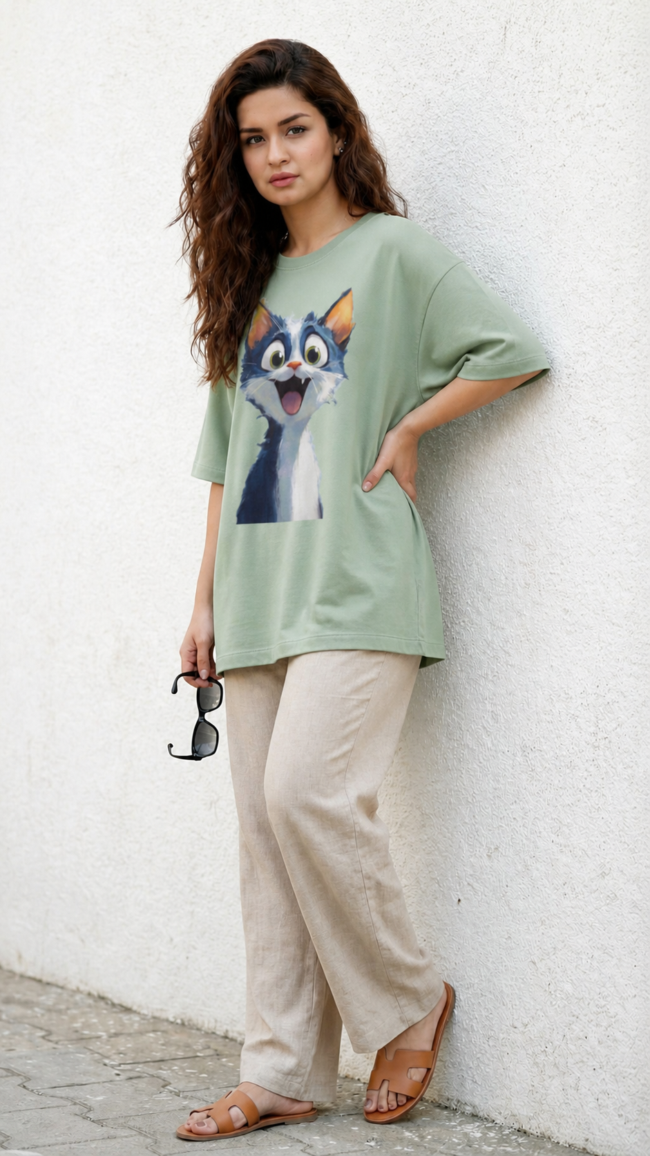 Woman's Cat Terry Oversized Tee