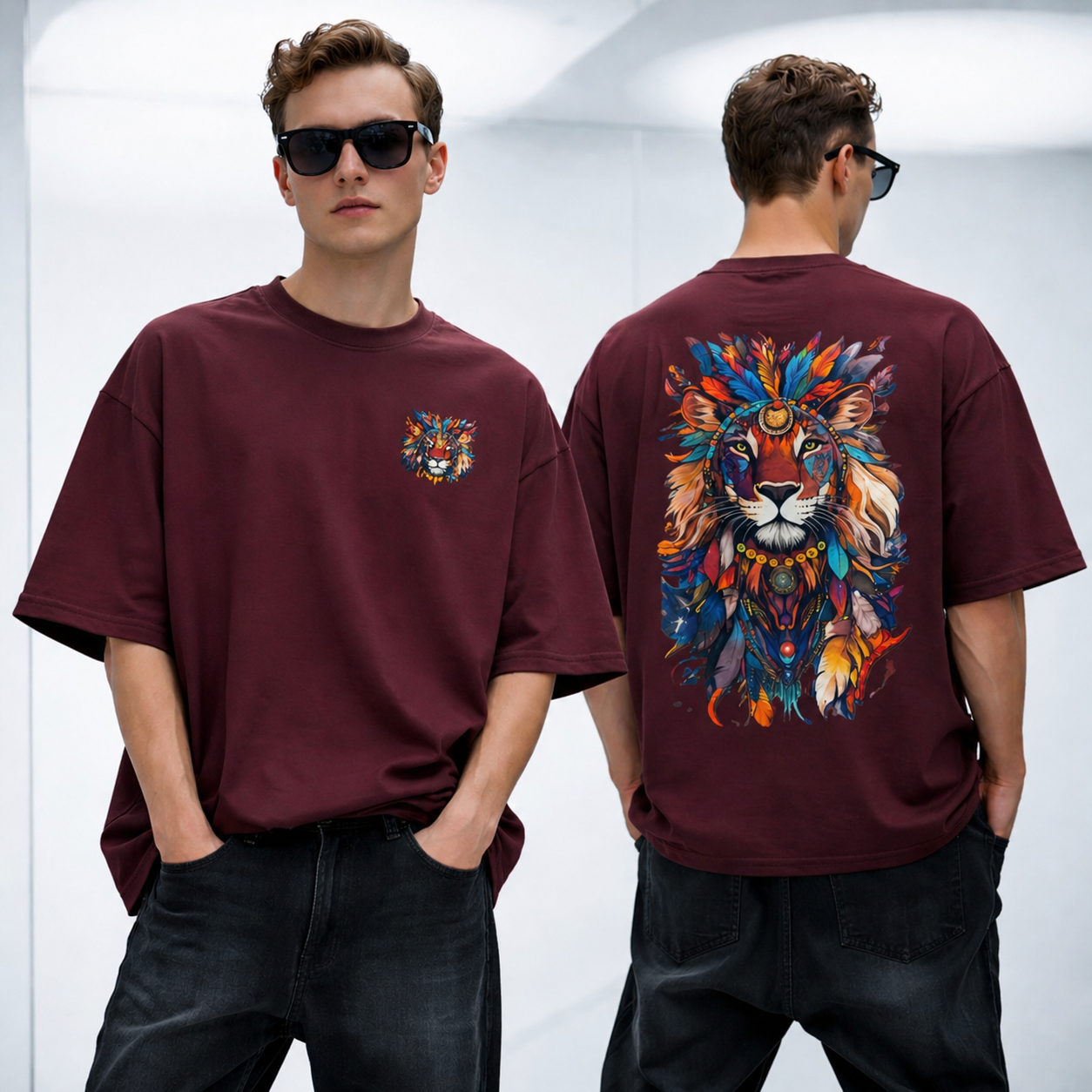 Men's Abstract Lion Oversized Tee