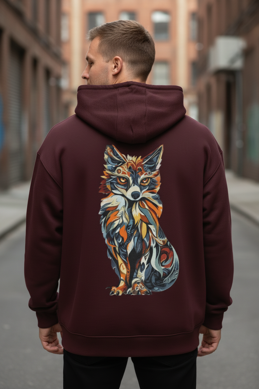 Men's Abstract Fox Oversized Hoodie
